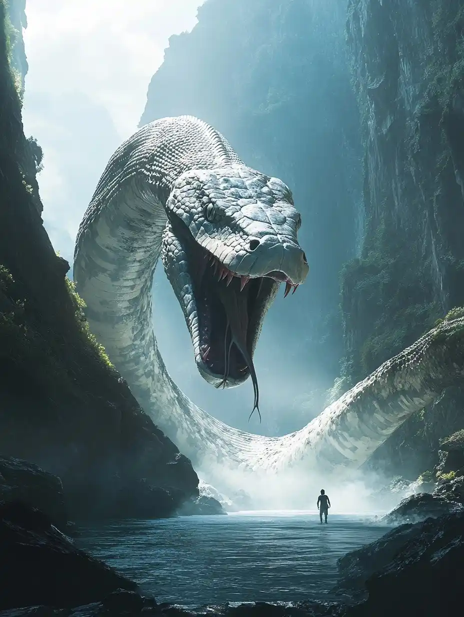 Surreal Python Pursuing Human Midjourney提示词