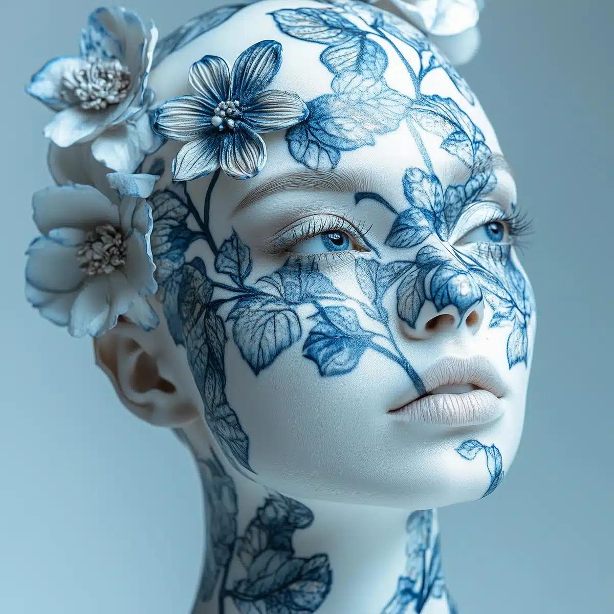 Porcelain Floral Body Art Midjourney提示词