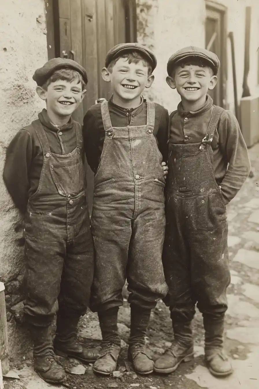 Irish Boys in Overalls Vintage Photography Midjourney提示词