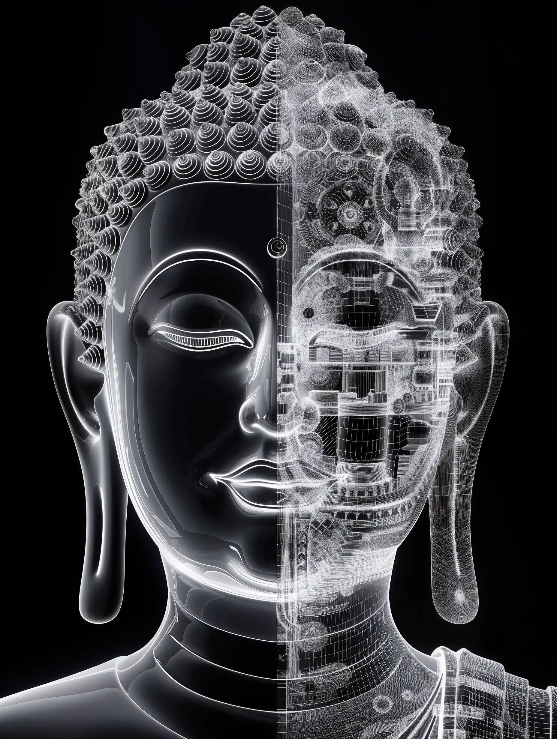 Mechanical Buddha X-Ray Midjourney提示词