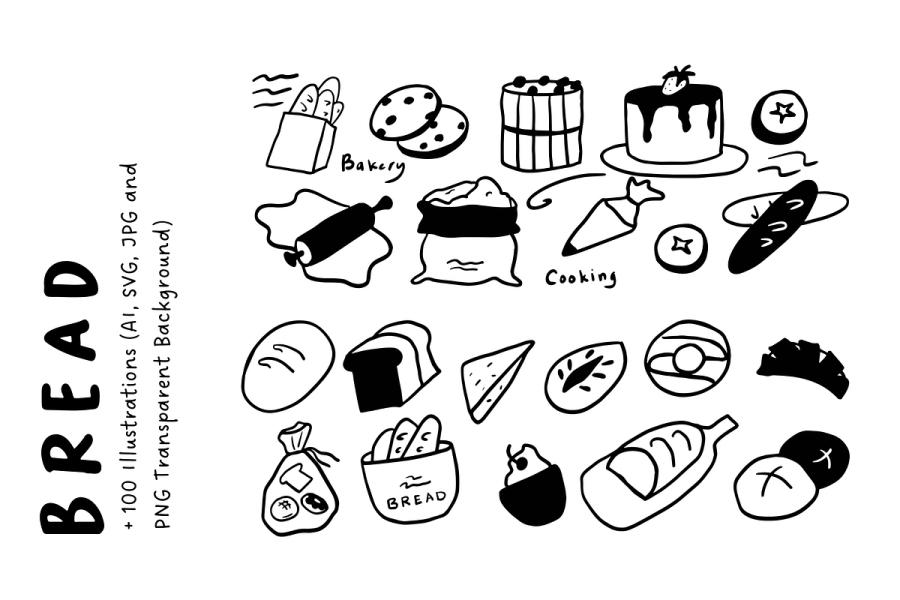+100 Bread & Bakery Illustration