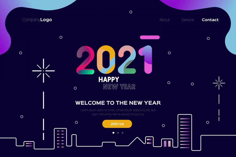 12款2021年新年快乐横幅与现实的金色数字等矢量素材打包下载