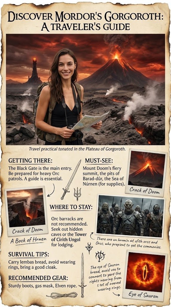 Discover Mordor: A Traveler's Guide to Gorgoroth Nano Banana提示词