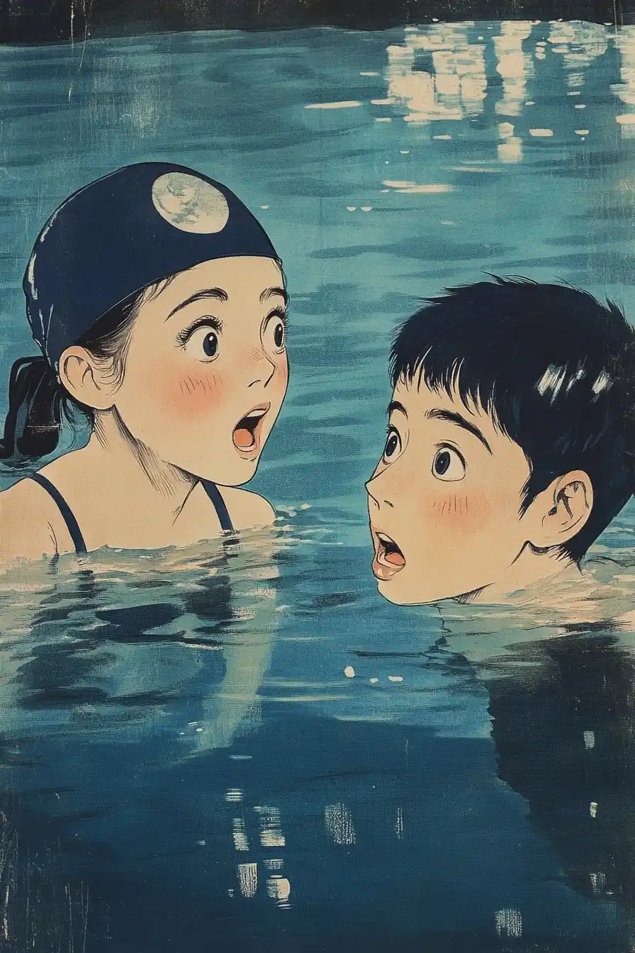 Vintage Swim Pool Encounter Midjourney提示词
