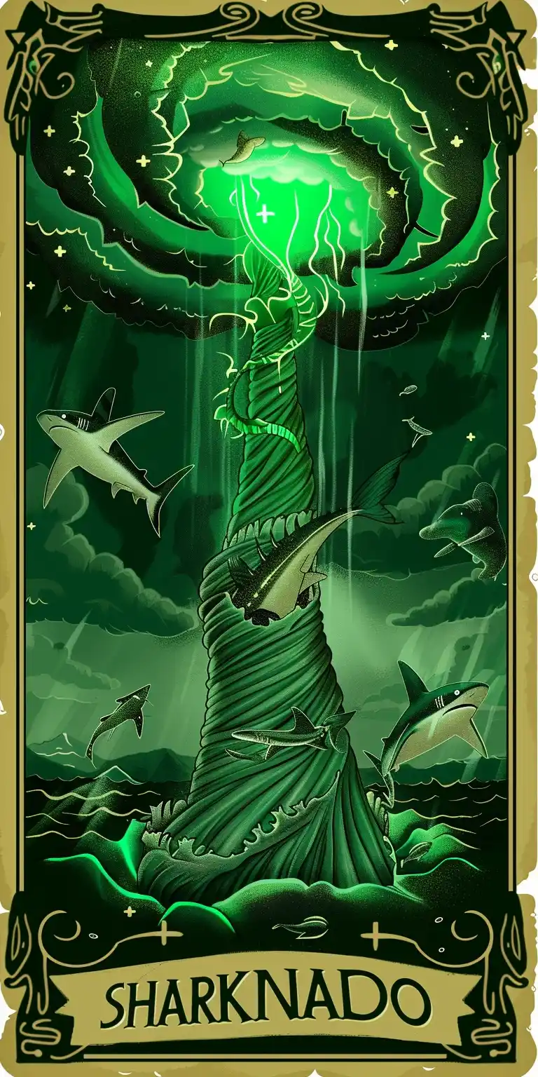Green Sharknado Tarot Midjourney提示词