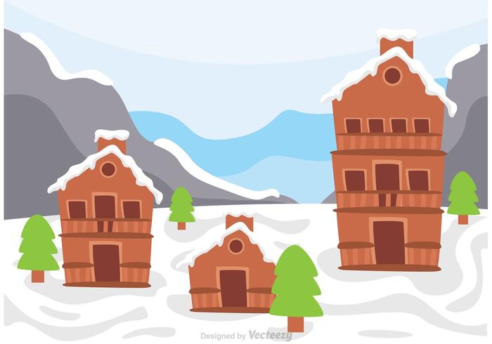 在多雪的小山传染媒介的原木小屋