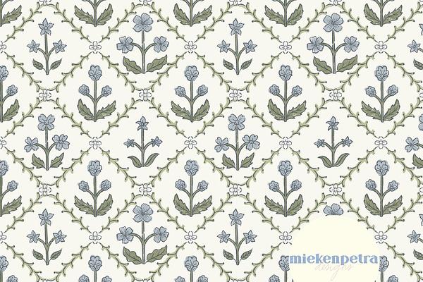 Lattice Block Print Floral - Blue Gr
