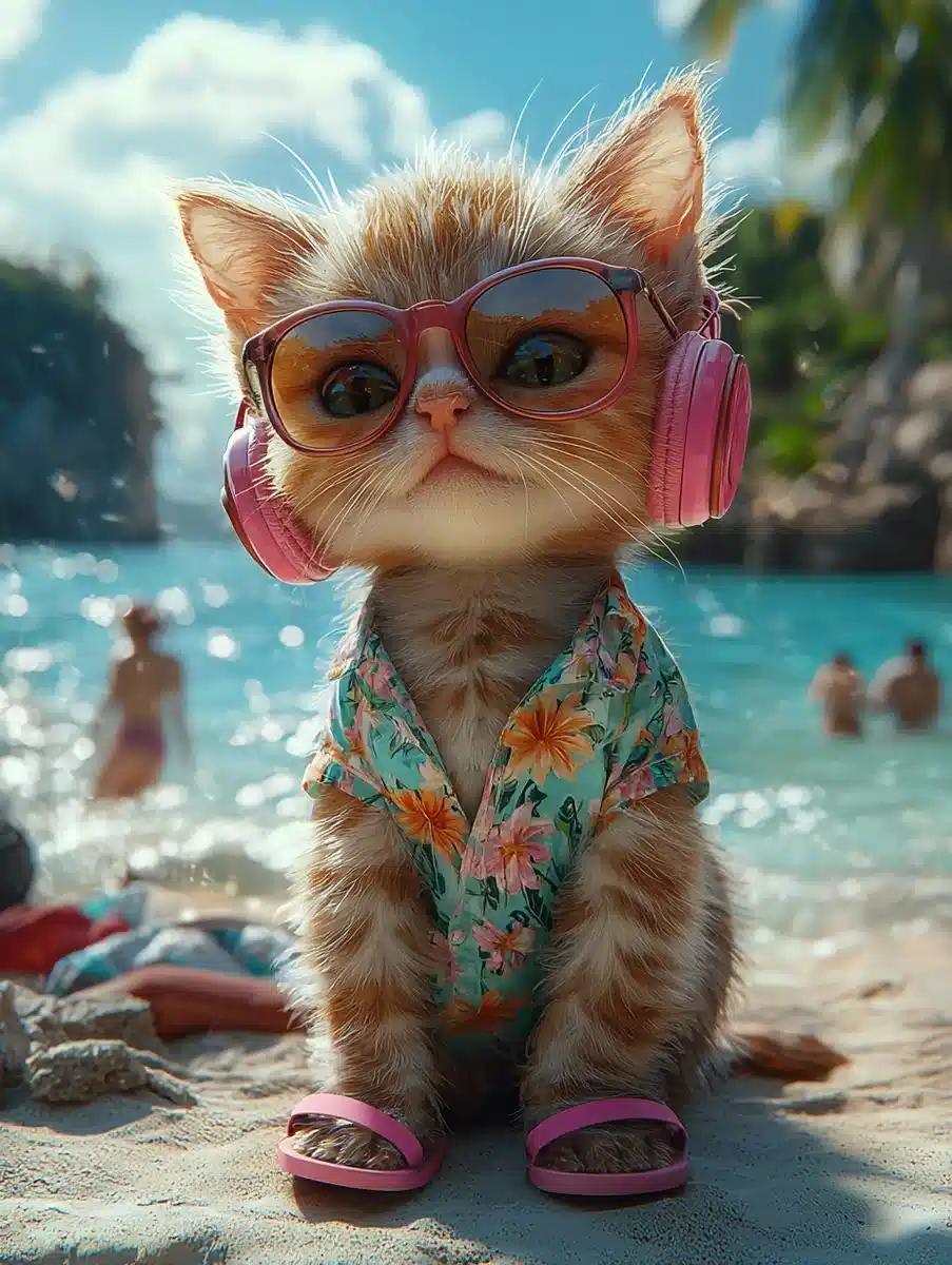Tropical Cat in 3D Midjourney提示词