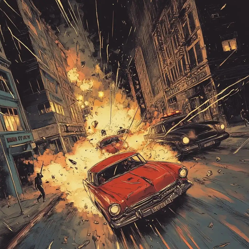 Cinematic Chase Vintage Comic Midjourney提示词