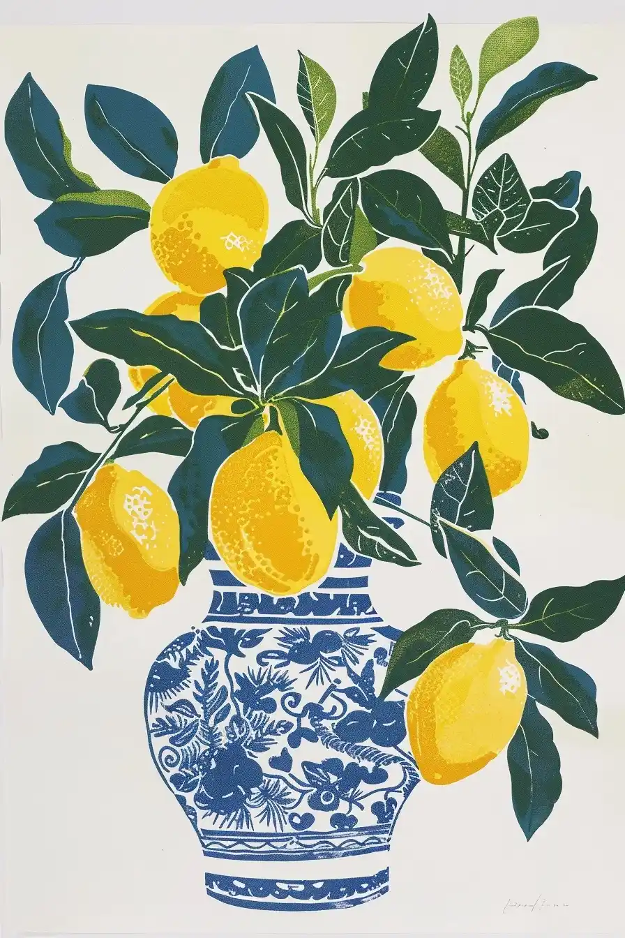 Matisse-Style Lemon Vase Midjourney提示词