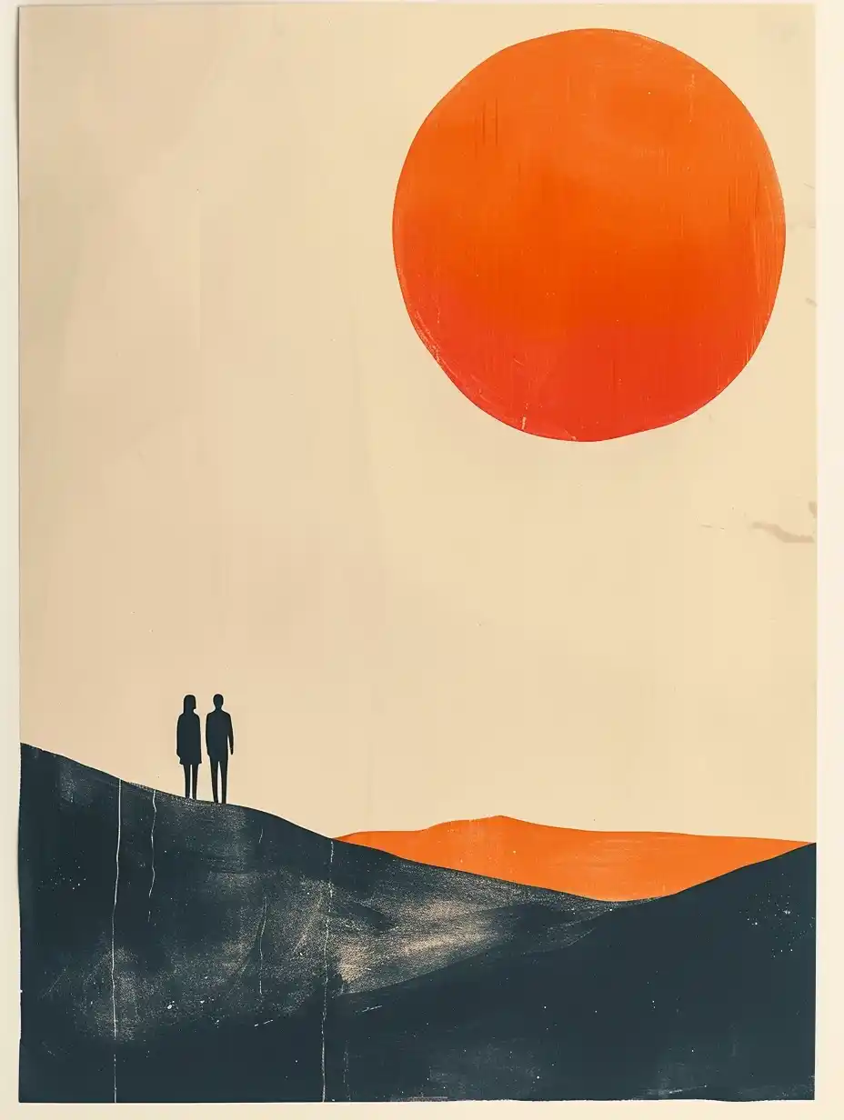 Minimal Sunlight Block Print Midjourney提示词