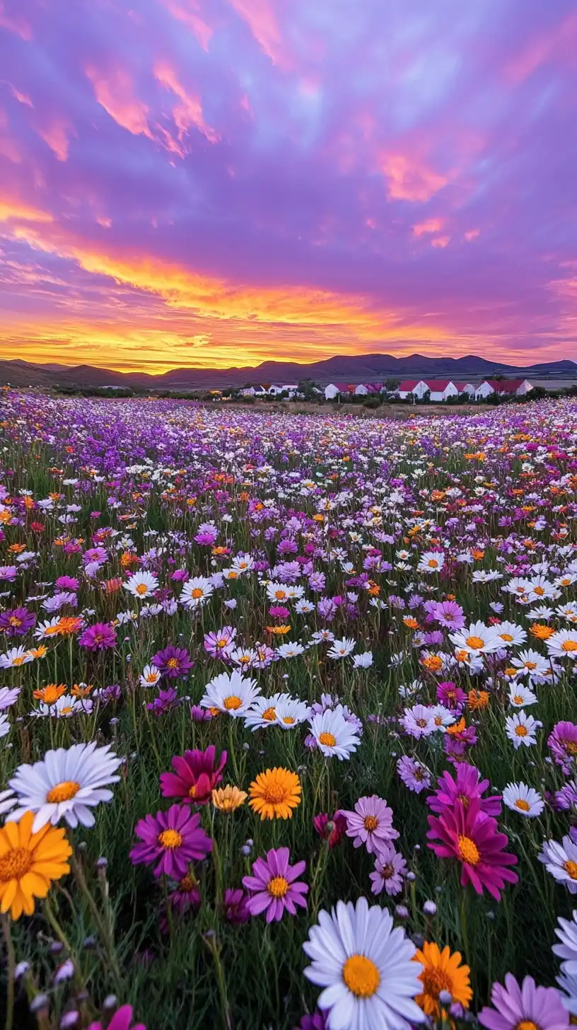 Desert Flower Field Sunset Midjourney提示词