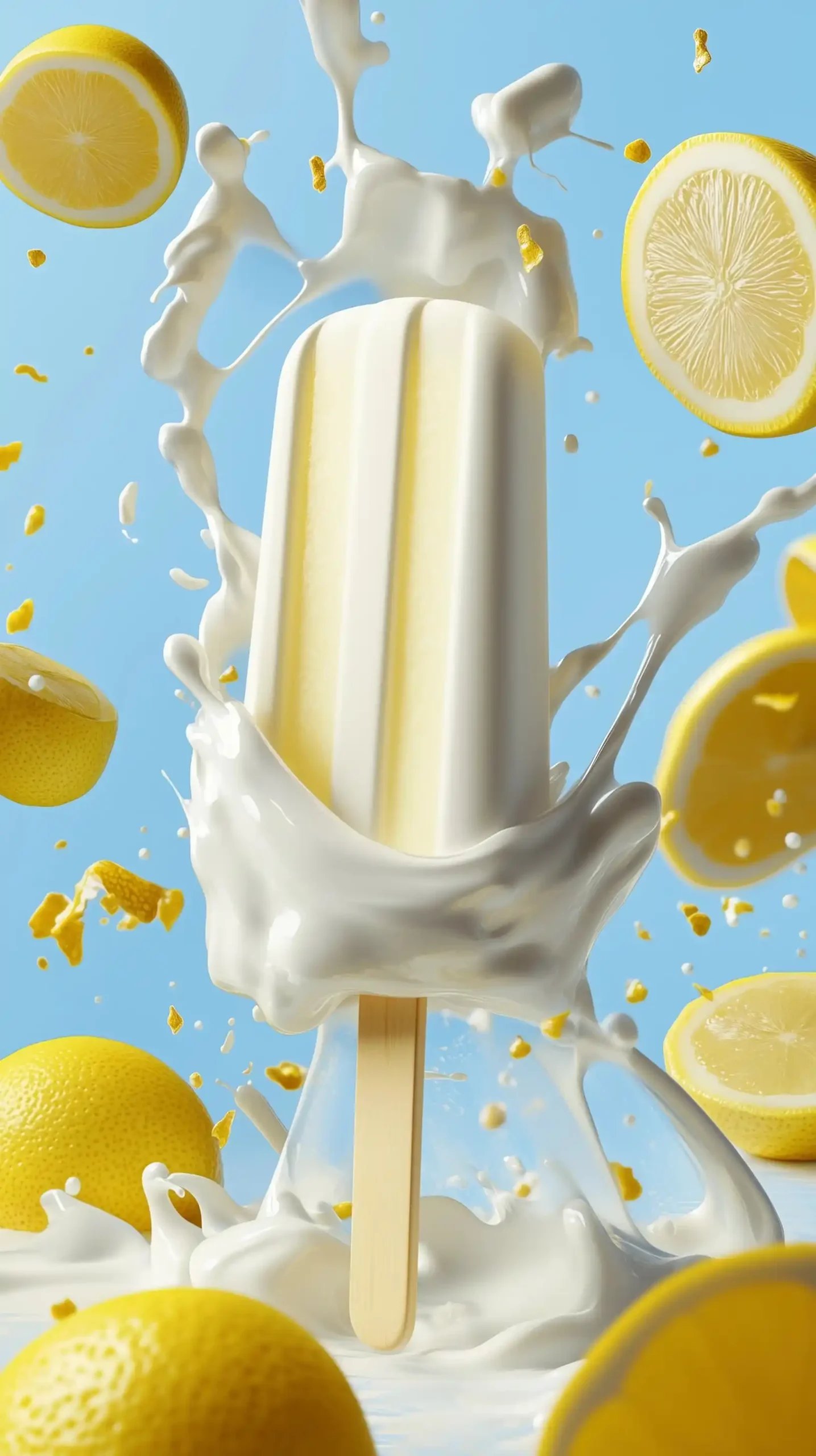Photorealistic Lemon Yogurt Popsicle Midjourney提示词