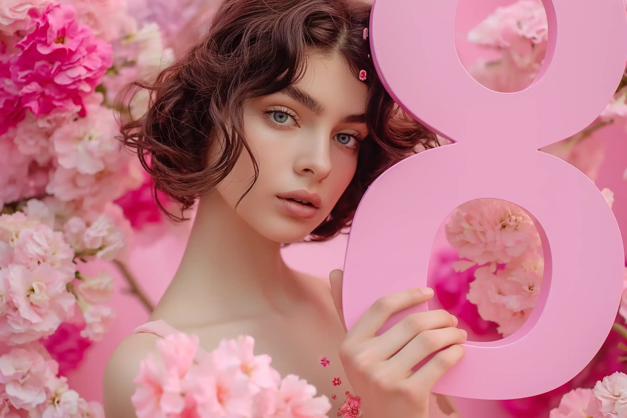 Pink 8 Woman Portrait Midjourney提示词