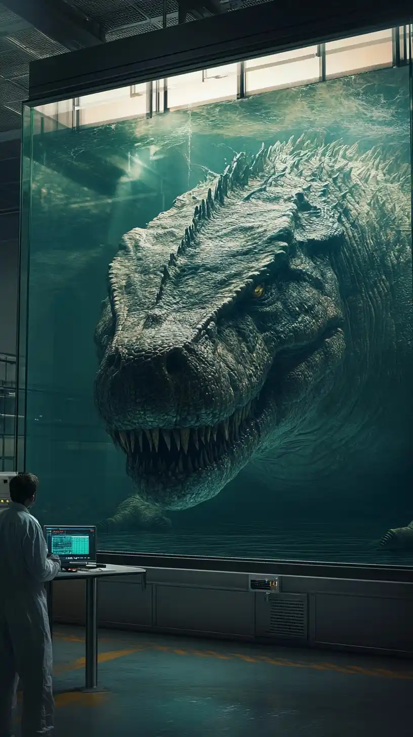 Hyper-Detailed Sarcosuchus in Laboratory Midjourney提示词
