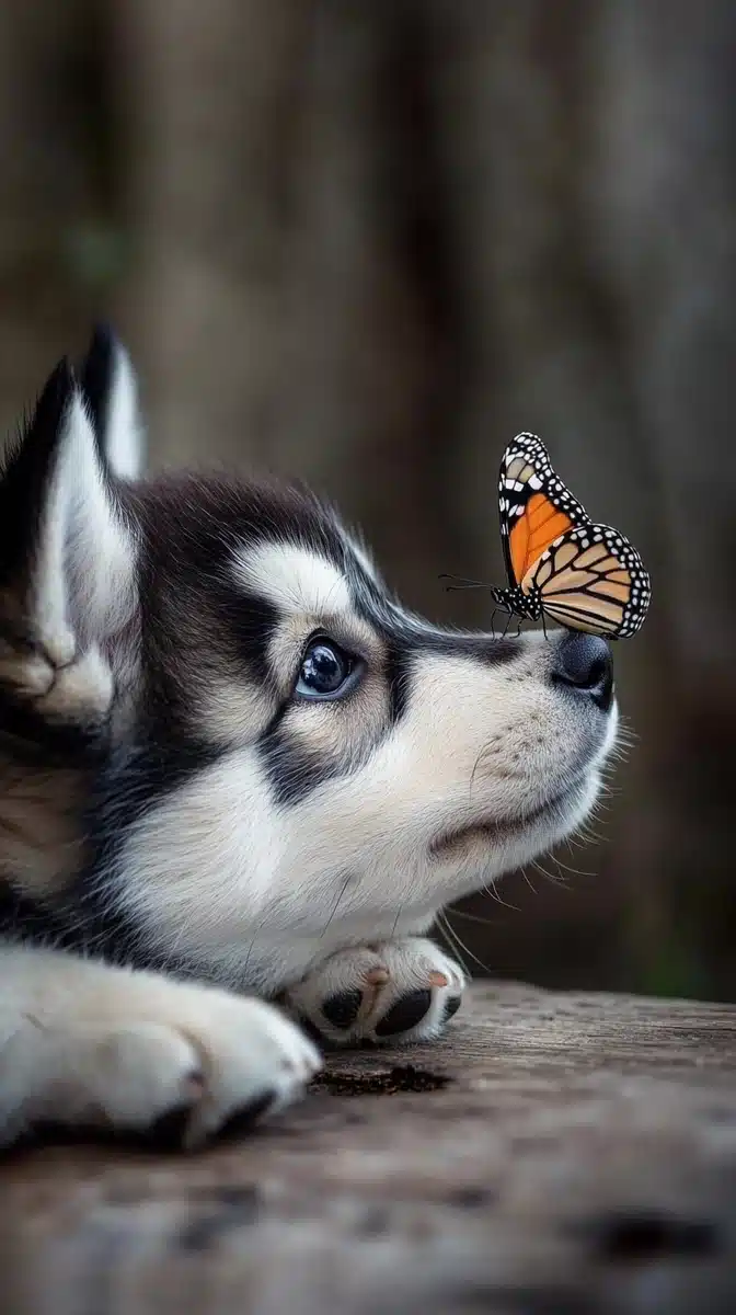 Husky Puppy with Butterfly Midjourney提示词