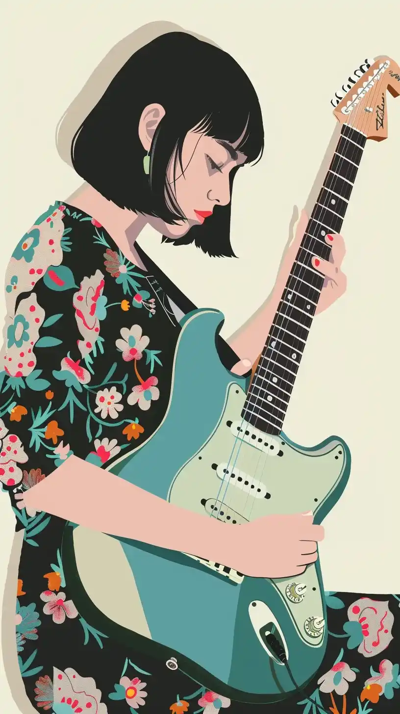 Modern Artist with Guitar Midjourney提示词