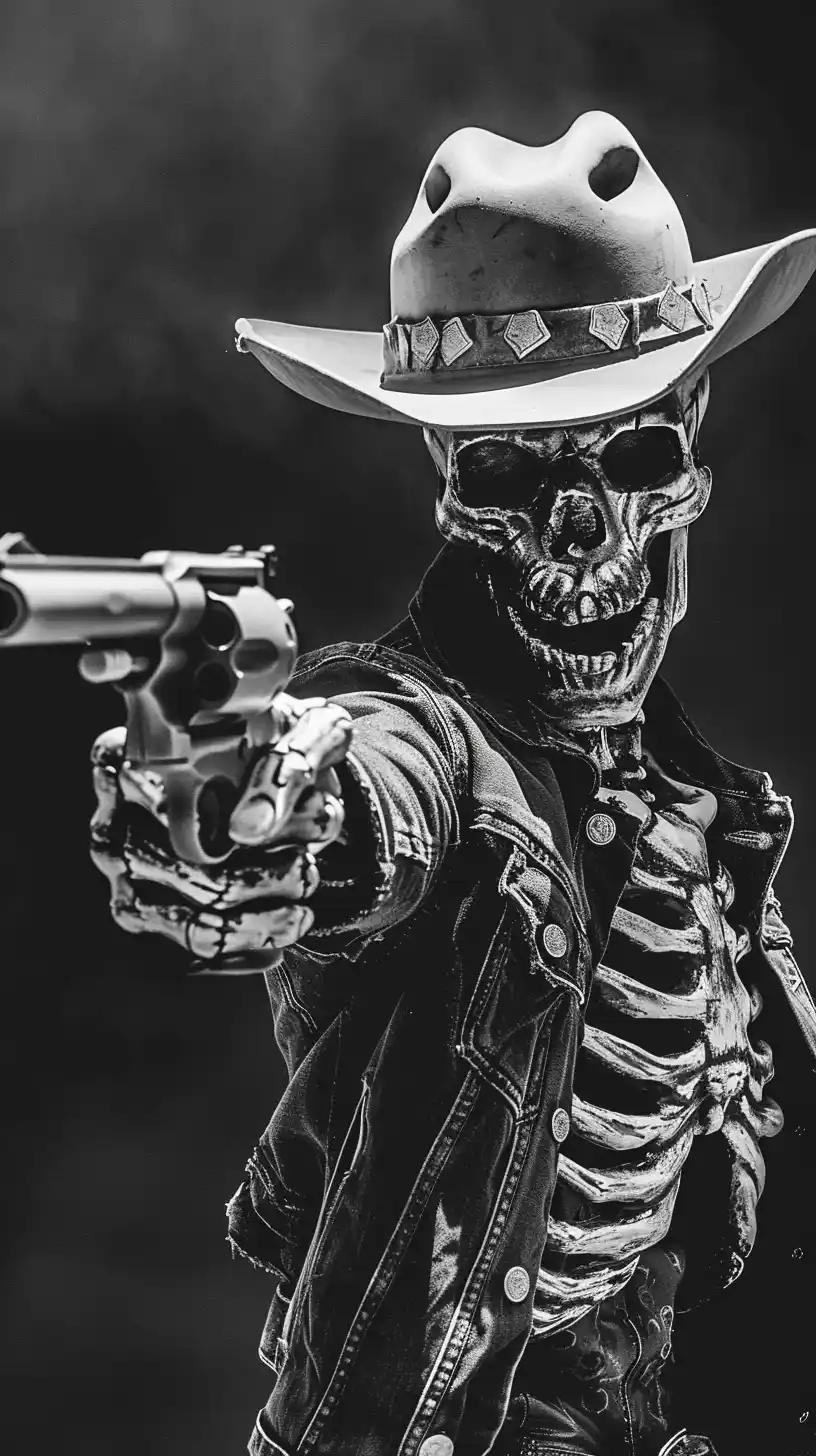 Monochrome Skeleton Cowboy Midjourney提示词