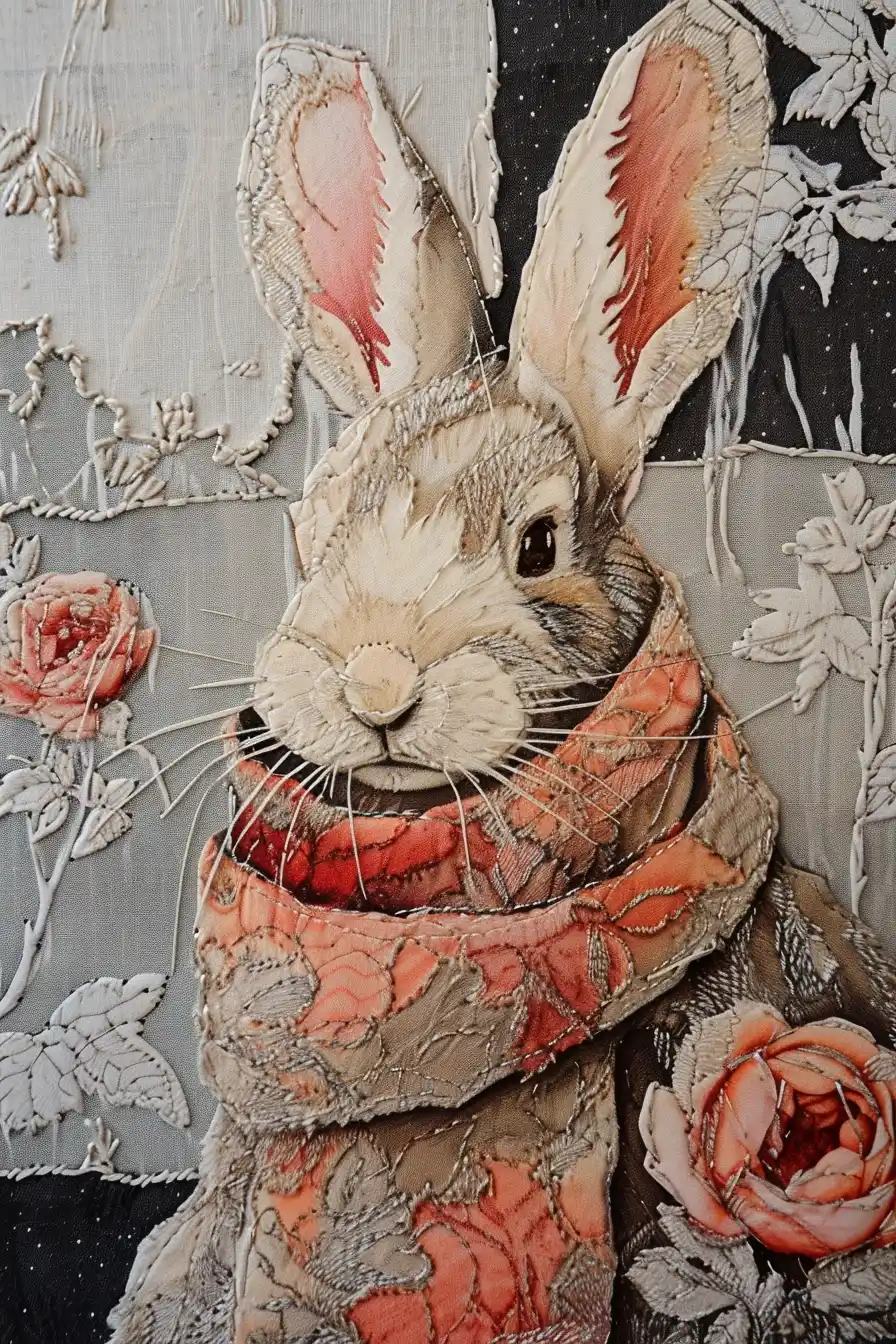 Mixed Media Fabric Collage Midjourney提示词