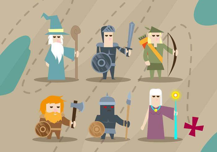 Rpg游戏人物魔术师骑士精灵矢量插图