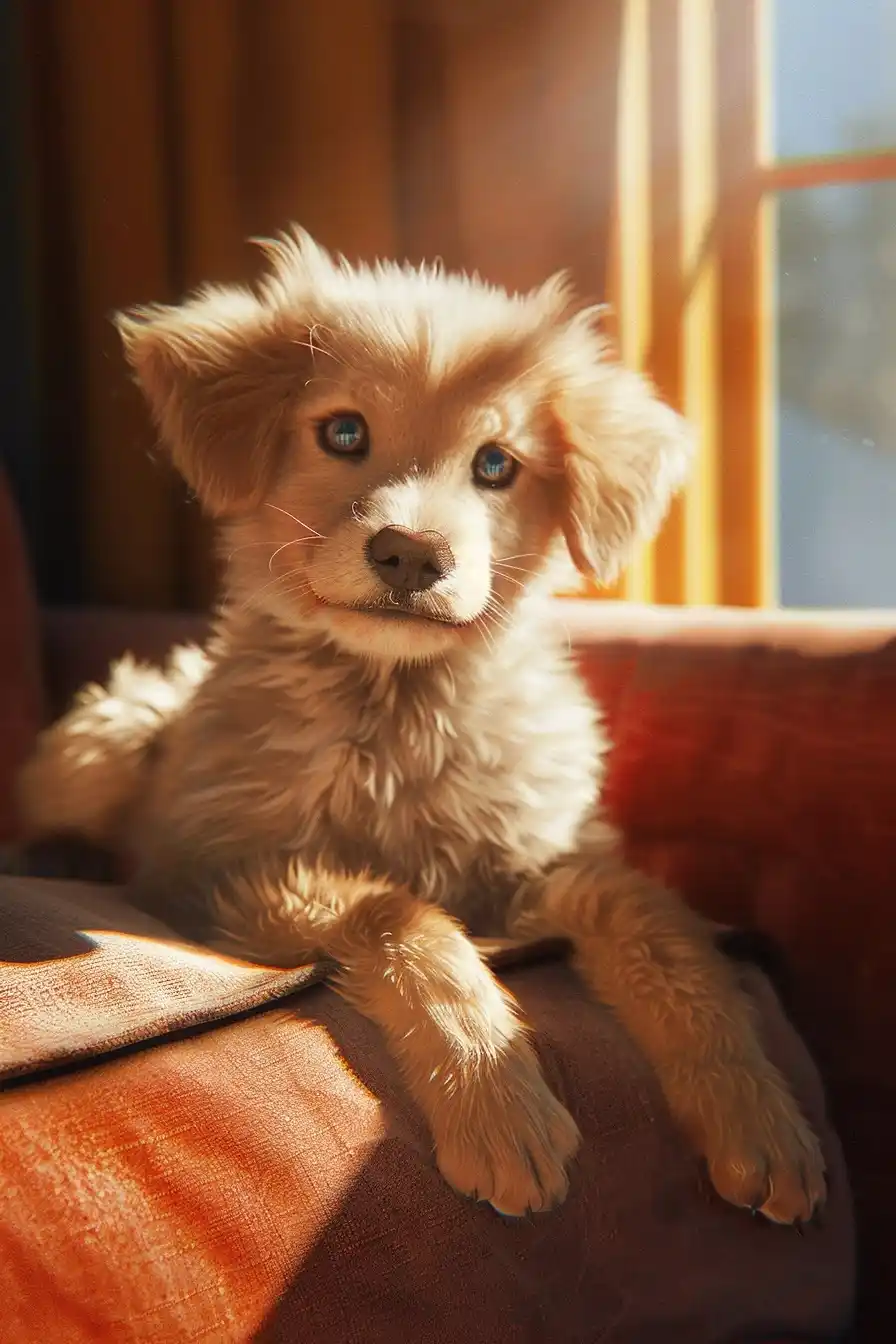 Clay Puppy on Sofa Midjourney提示词