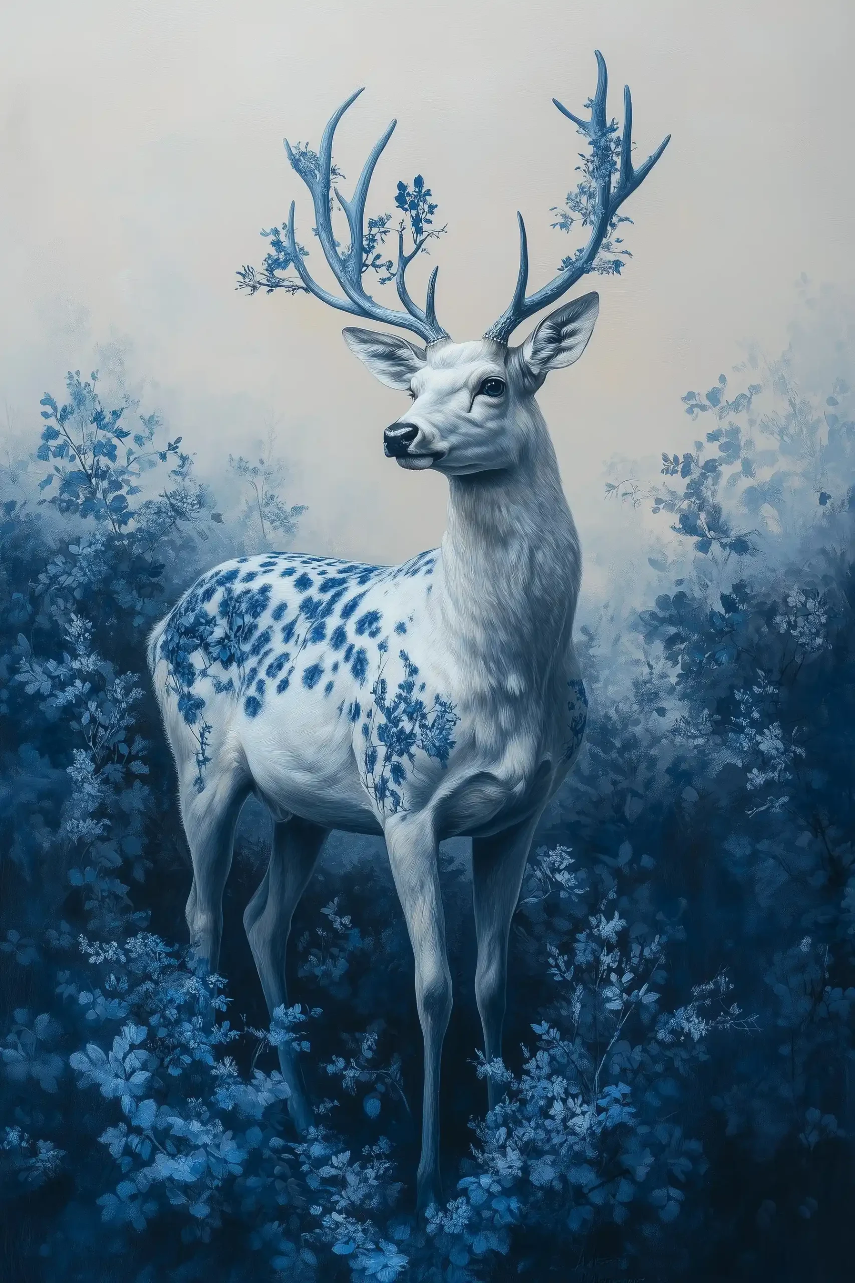 Realistic Blue Deer Portrait Midjourney提示词