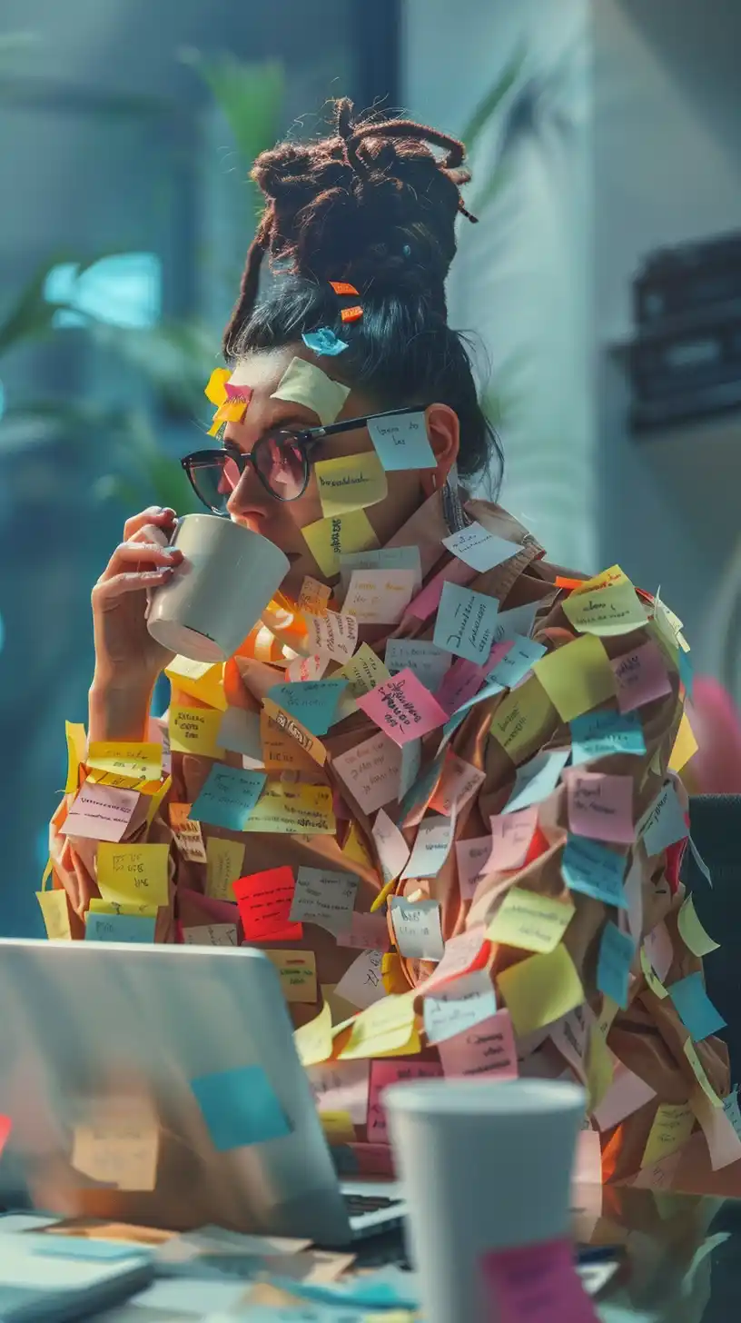 Startup Founder in Post-it Suit Midjourney提示词