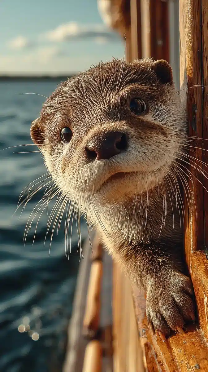Photorealistic Baby Otter Boat Midjourney提示词
