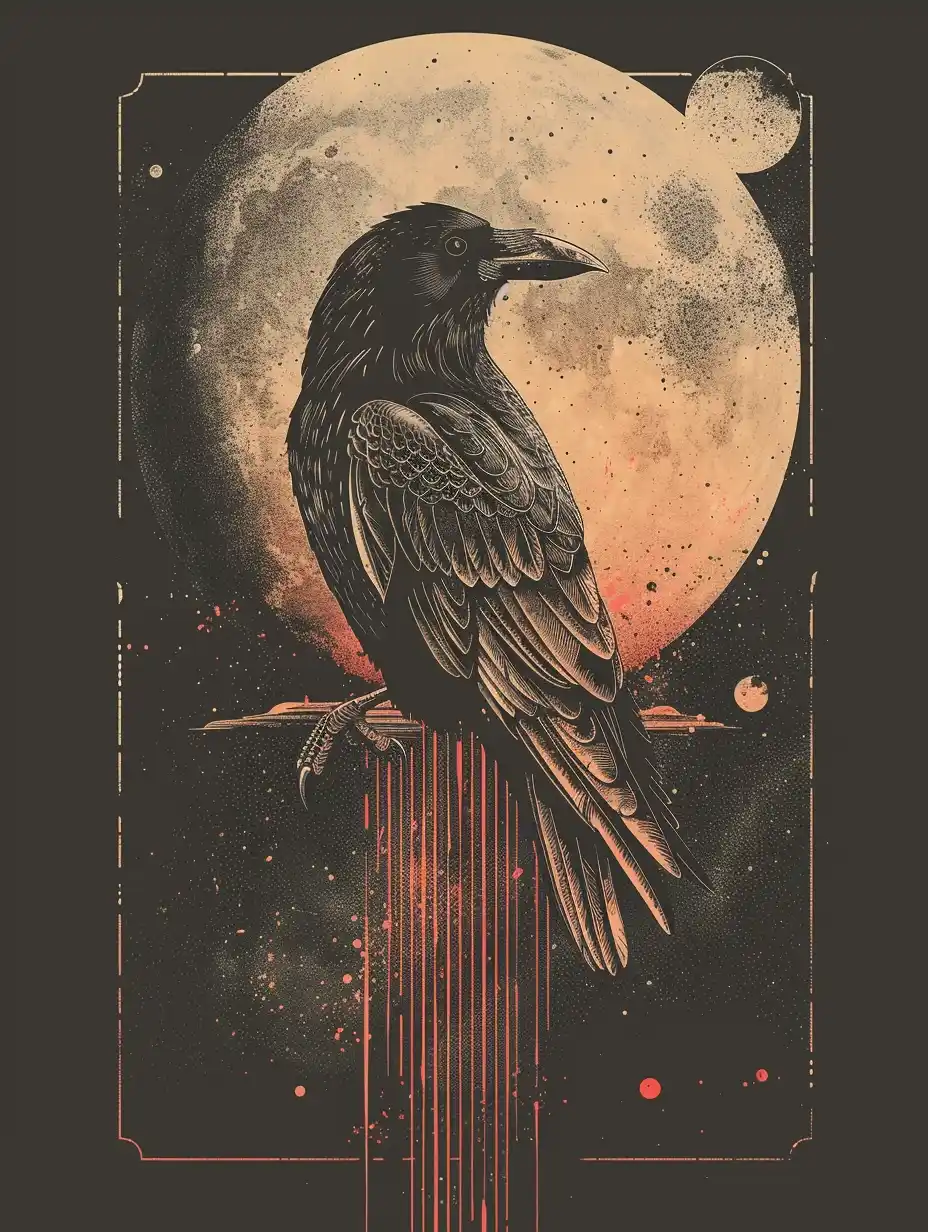 Vector Crow Moon Midjourney提示词