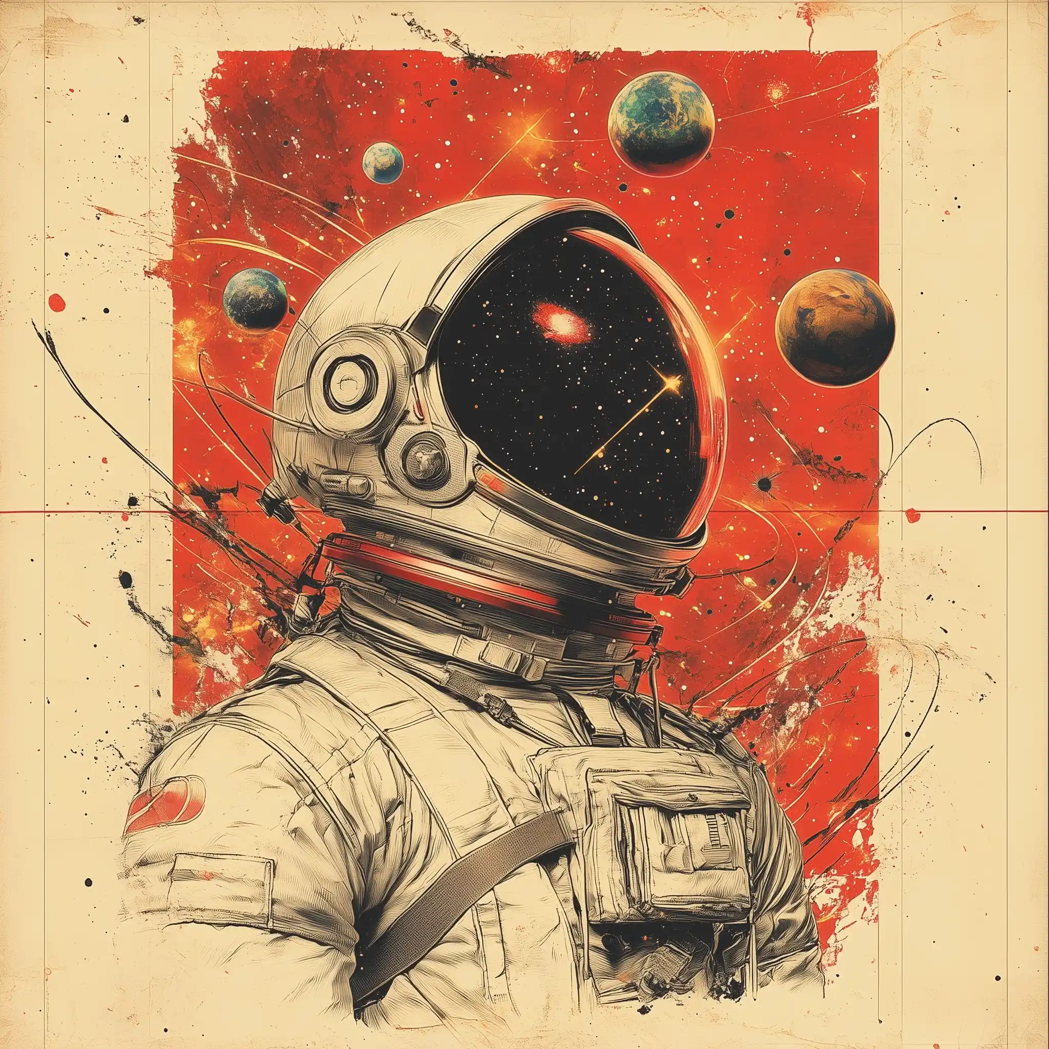 Astronaut Helmet Collage Design Midjourney提示词