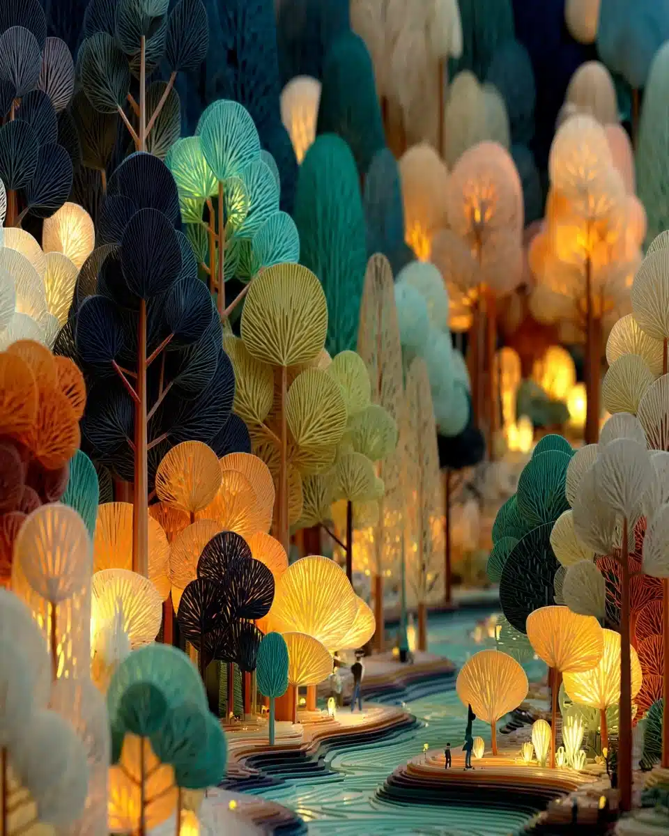 Cartoonish 3D Forest Landscape Midjourney提示词