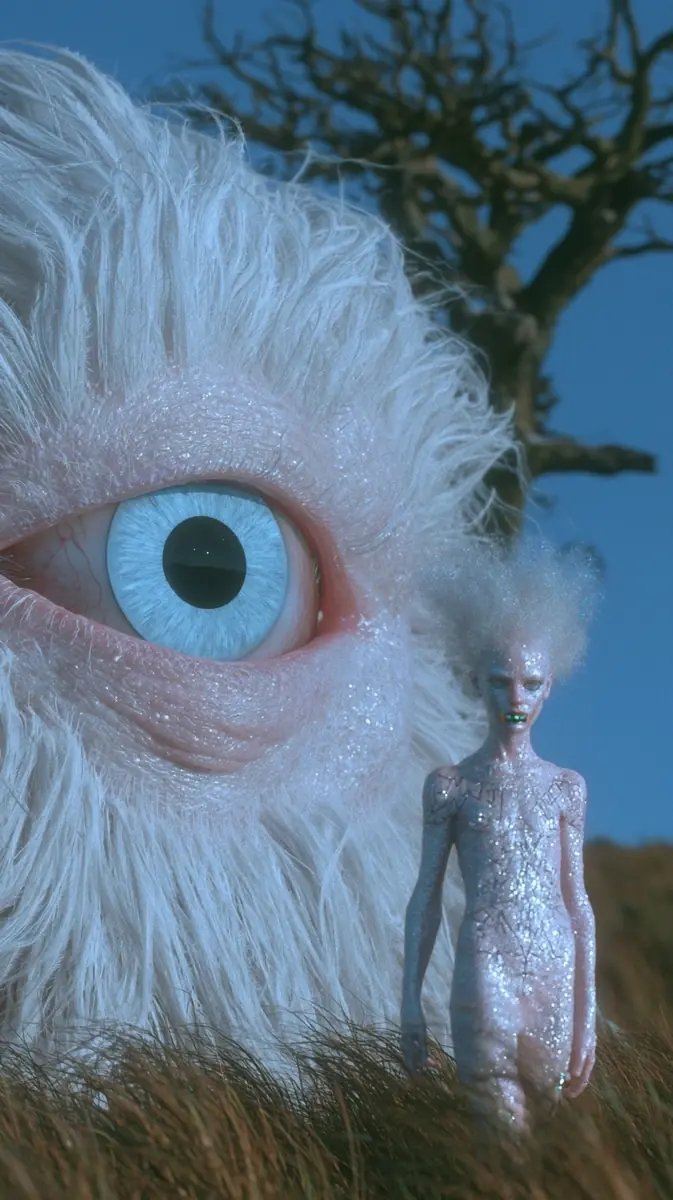 Surreal Moorland Feathery Eyeball Midjourney提示词