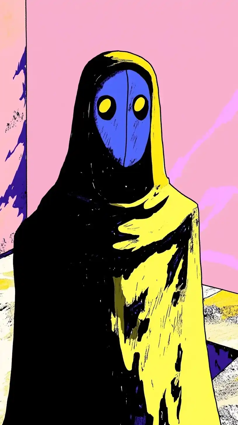 Cloaked Figure with Mask Midjourney提示词