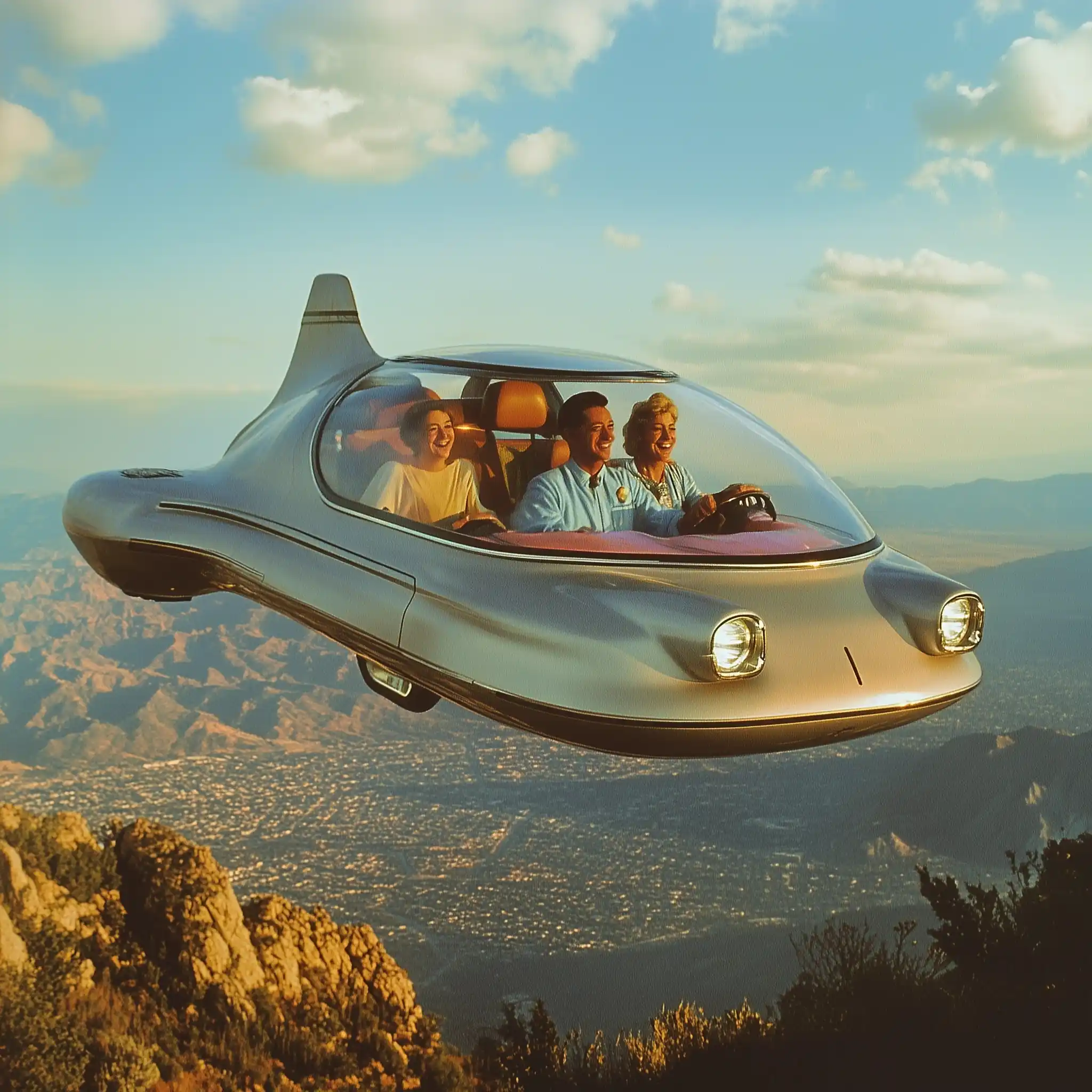 90s Futuristic Flying Car Midjourney提示词