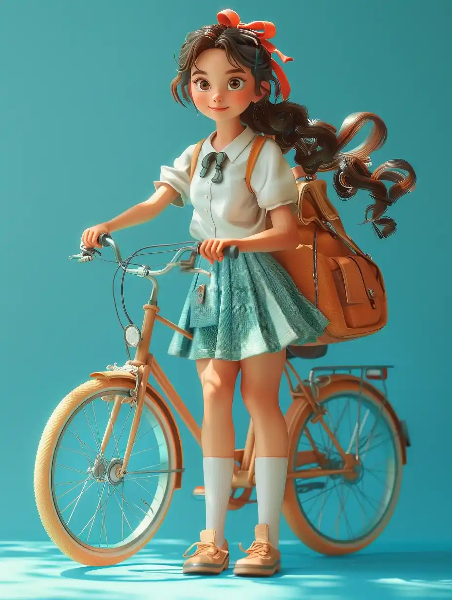 Disney Girl Biking Summer Midjourney提示词