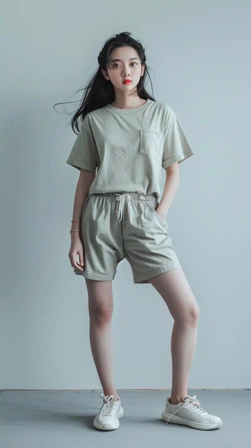 Chinese Model in Casual Wear Midjourney提示词