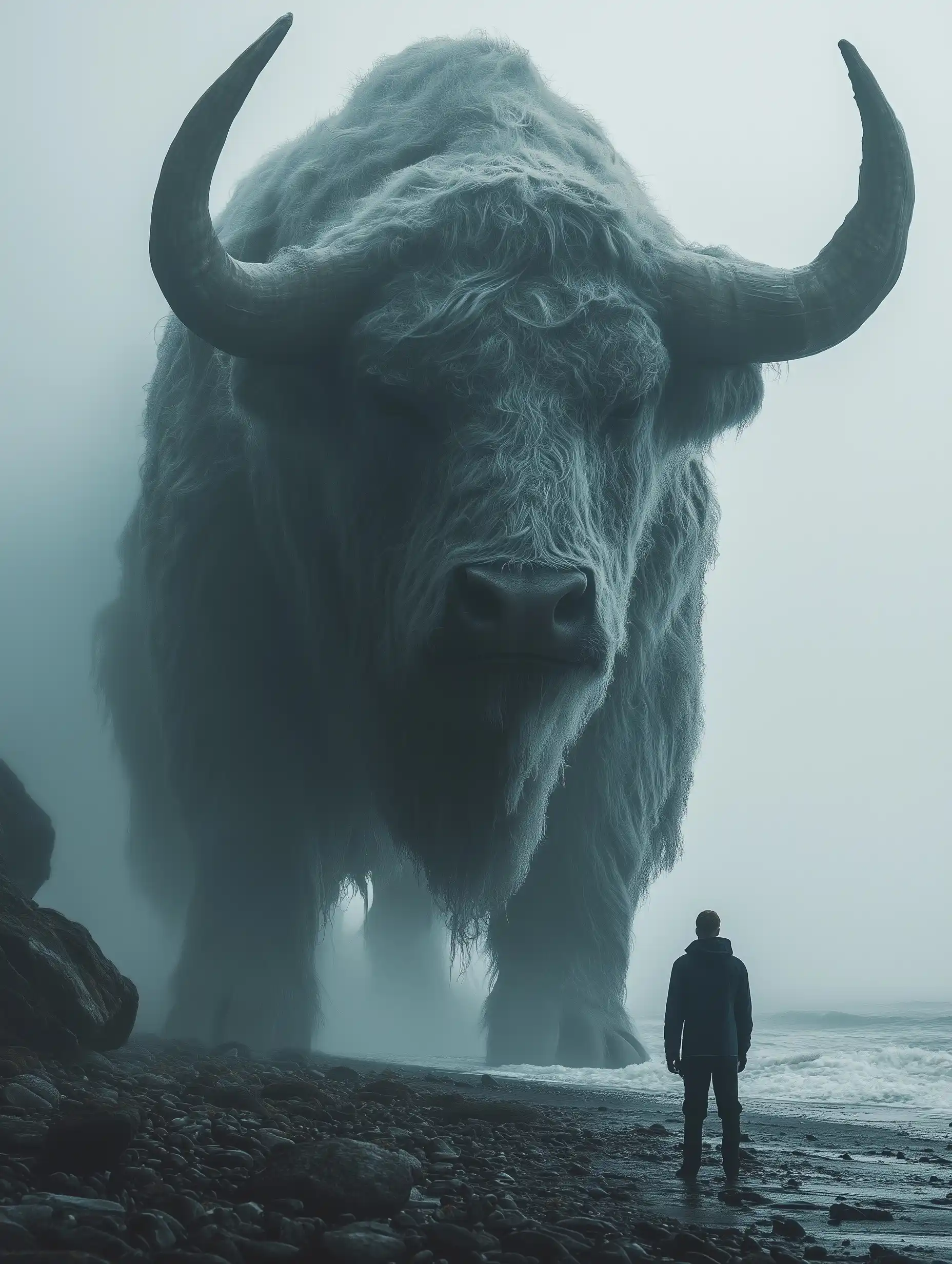 Cinematic Bull on Beach Midjourney提示词