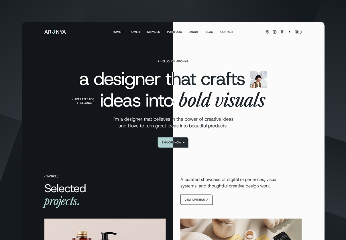 创意作品集Framer模板（Aronya），Aronya - Creative Portfolio Framer Template