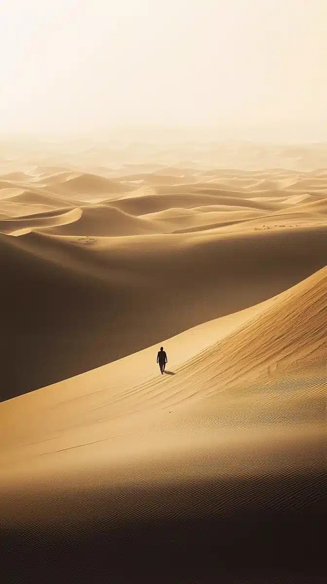 Minimalist Desert Solitude Shot Midjourney提示词