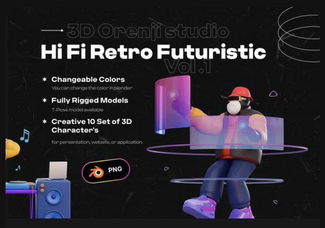 3D Hi Fi Retro Futuristic Character