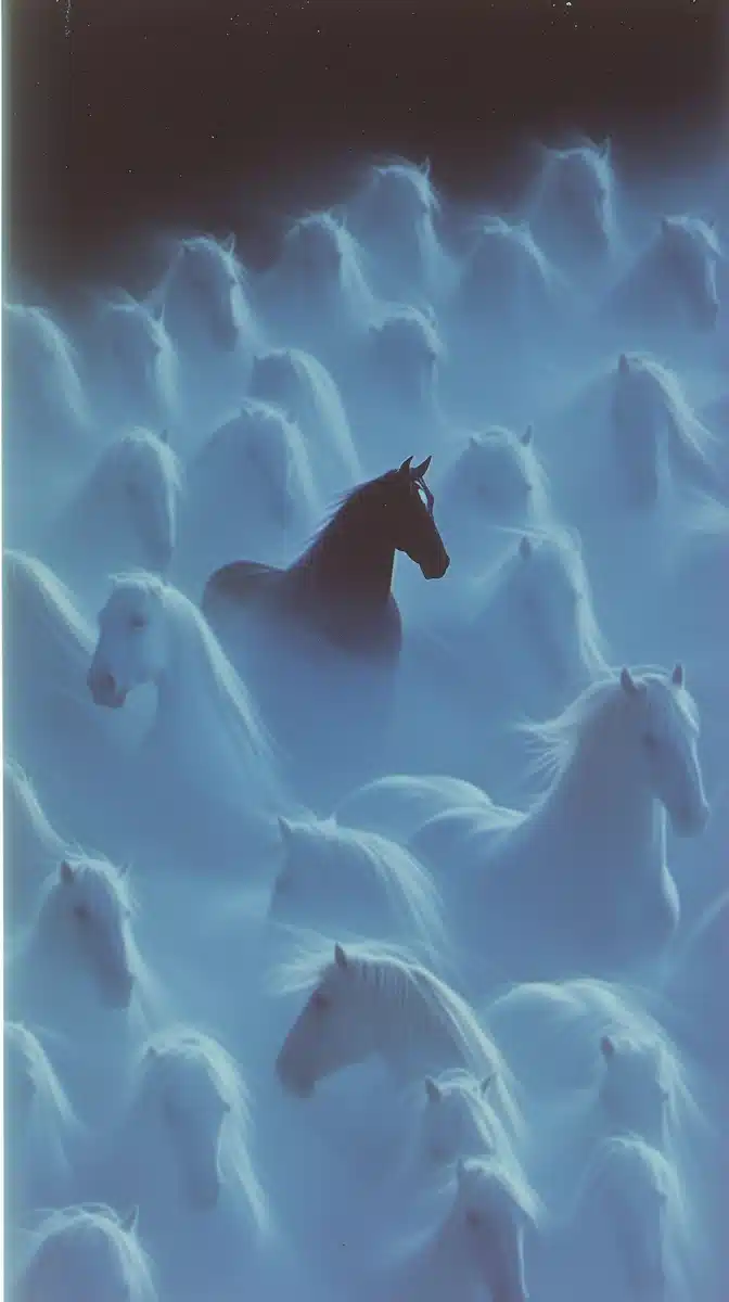 Overhead View of Horses Midjourney提示词