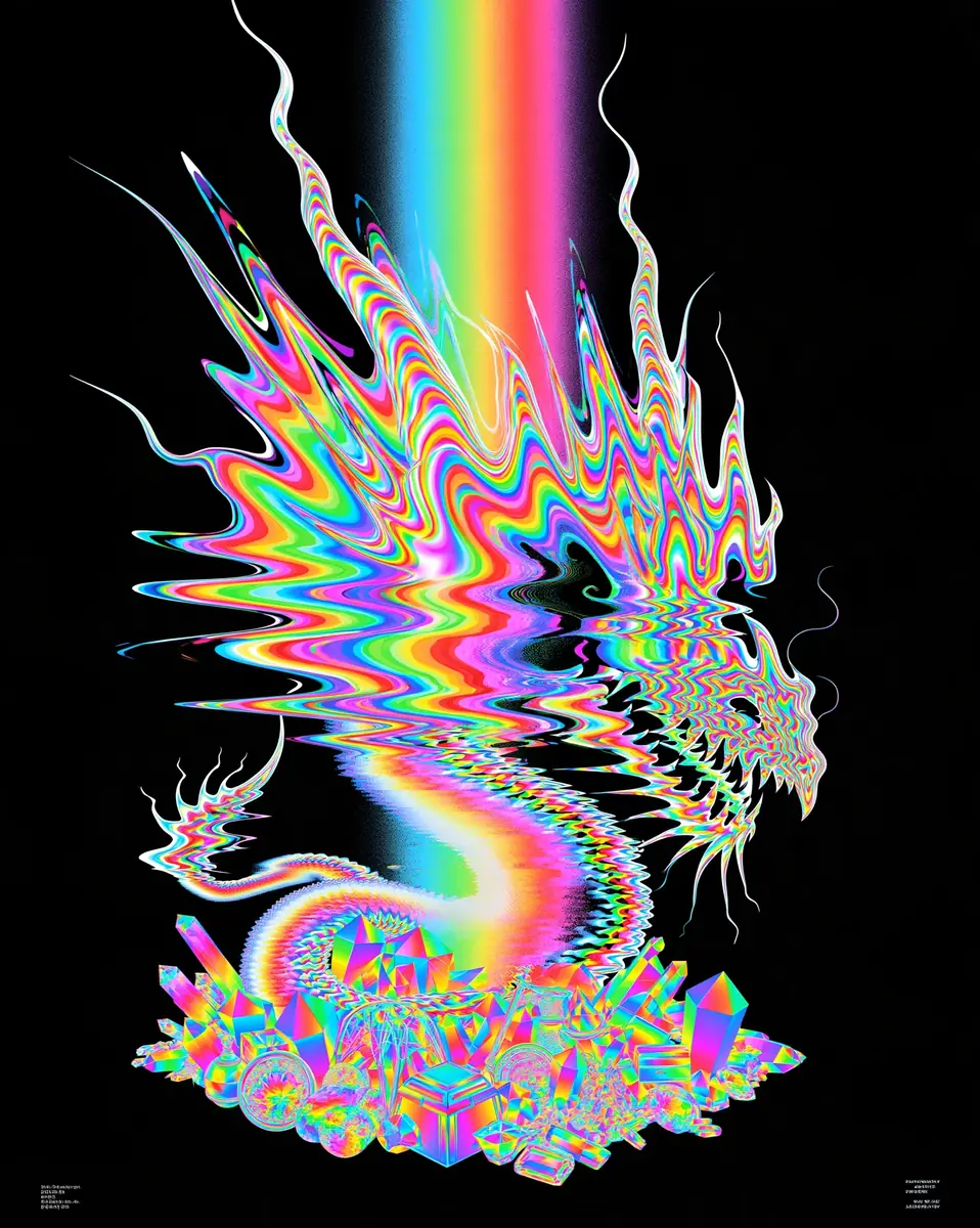 Op Art Dragon Silhouette Midjourney提示词