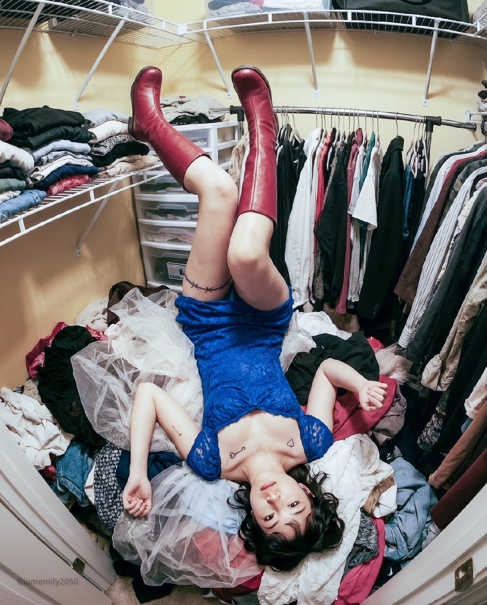 Whimsical Woman in Closet with Red Boots - Artistic Portrait Nano Banana提示词