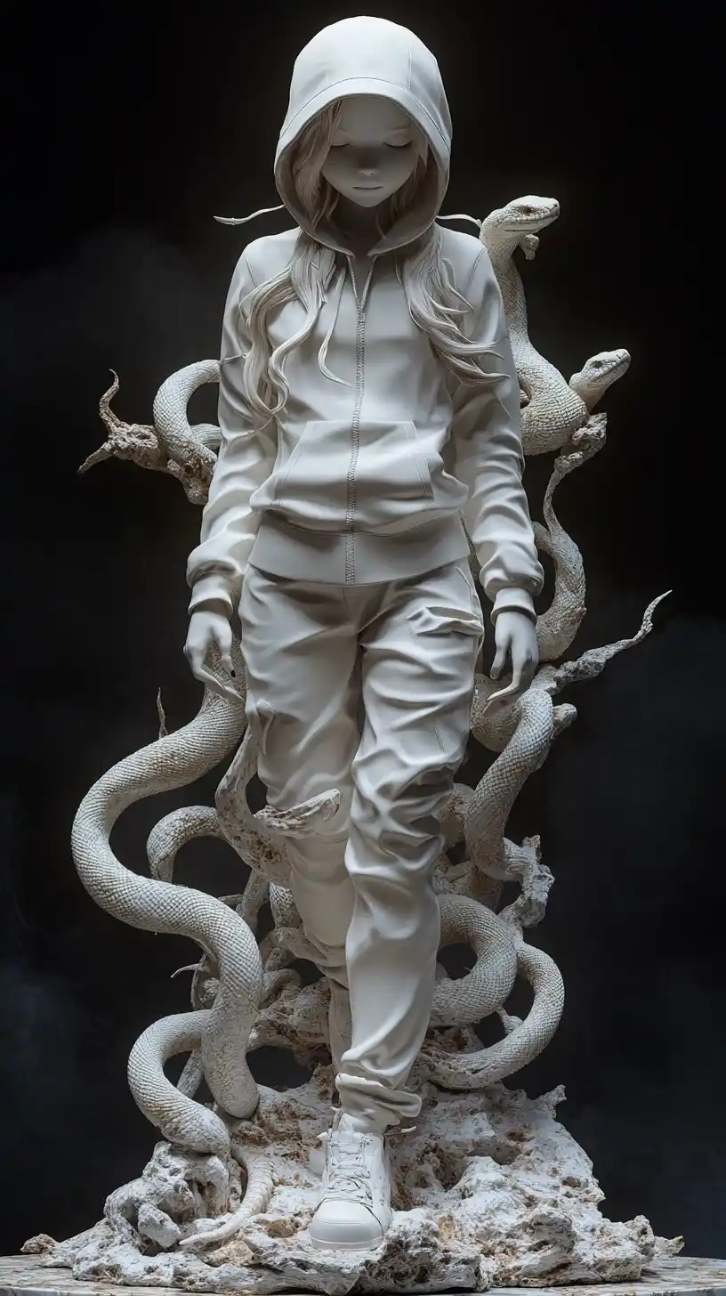 Ceramic Snake Girl Sculpture Midjourney提示词