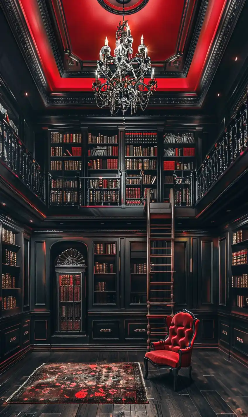 Luxury Library in Noir Midjourney提示词