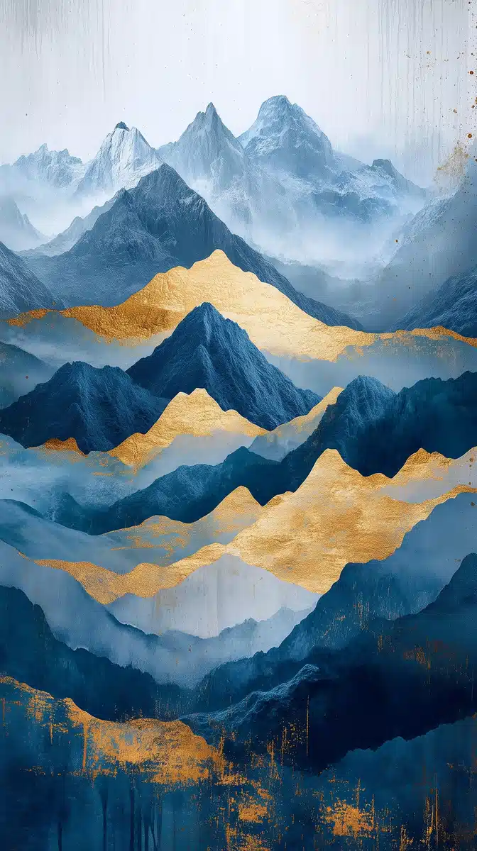 Gold and Blue Mountains Decor Midjourney提示词