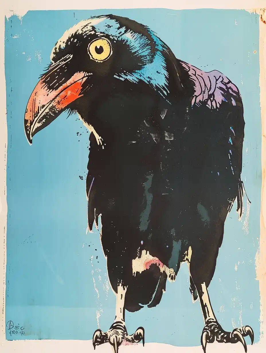 Fauvist Raven Retro Poster Midjourney提示词