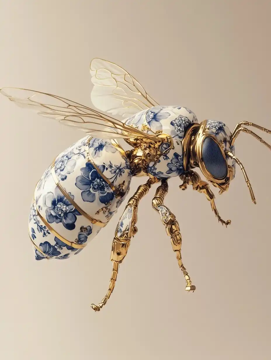 Porcelain Bee in Cinema4D Midjourney提示词