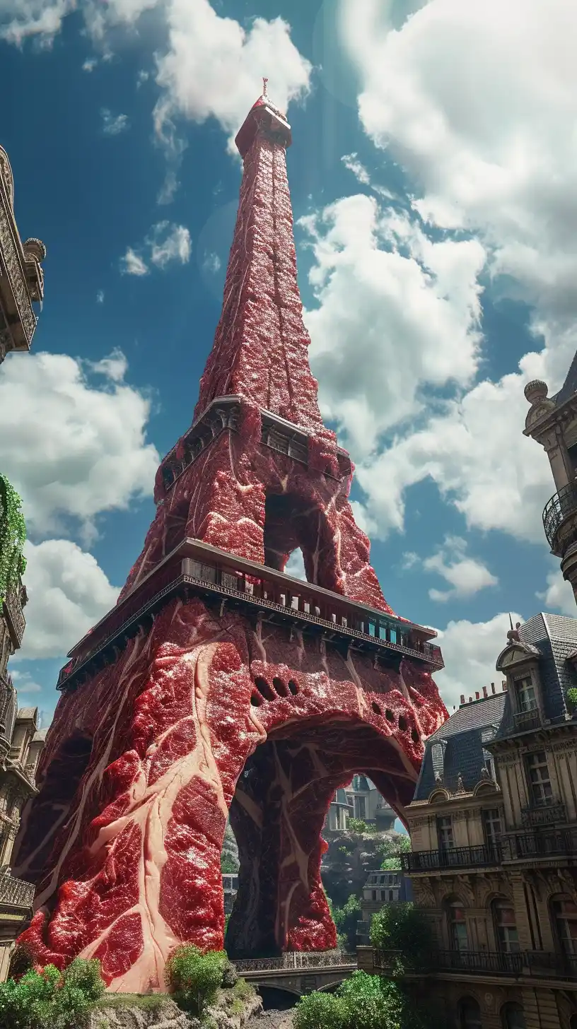 Steak Eiffel Tower Sculpture Midjourney提示词