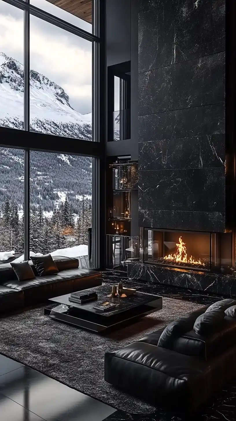 Modern Black Living Room Midjourney提示词